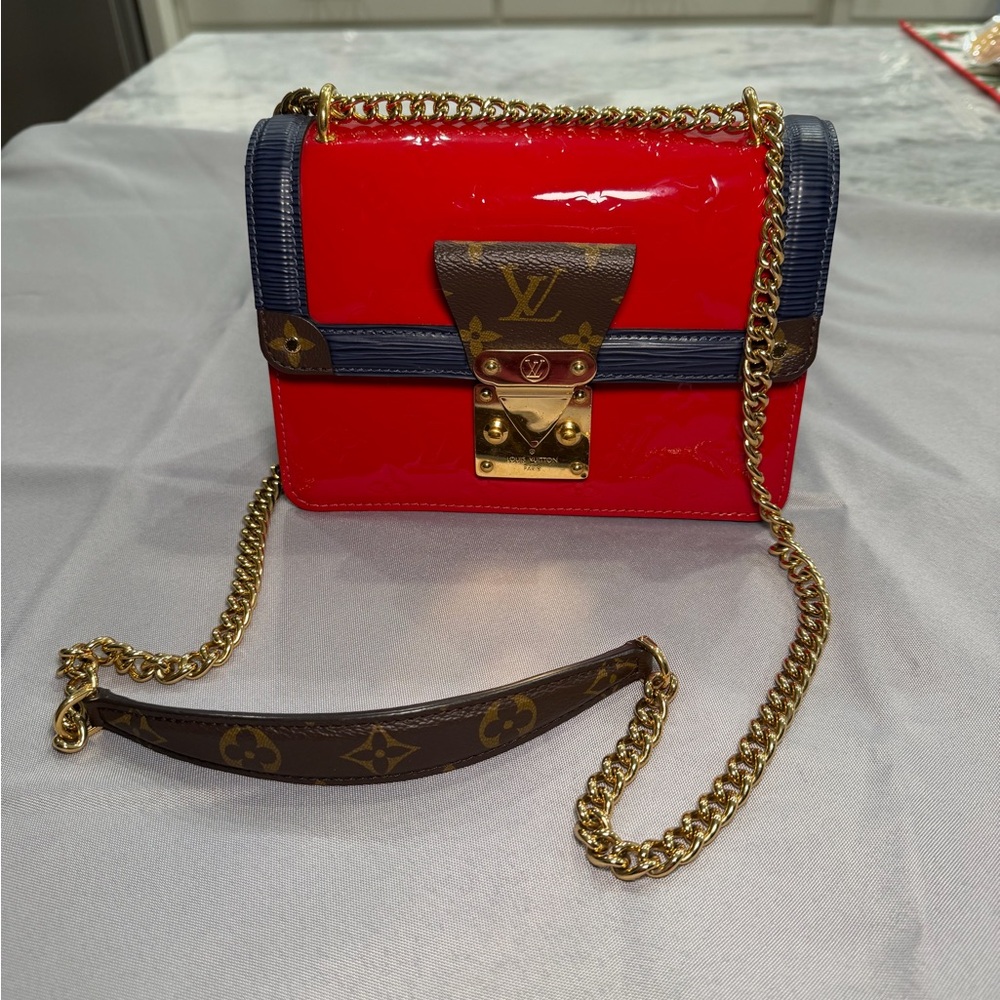Louis Vuitton Red and Brown Crossbody with Gold Chain Detail